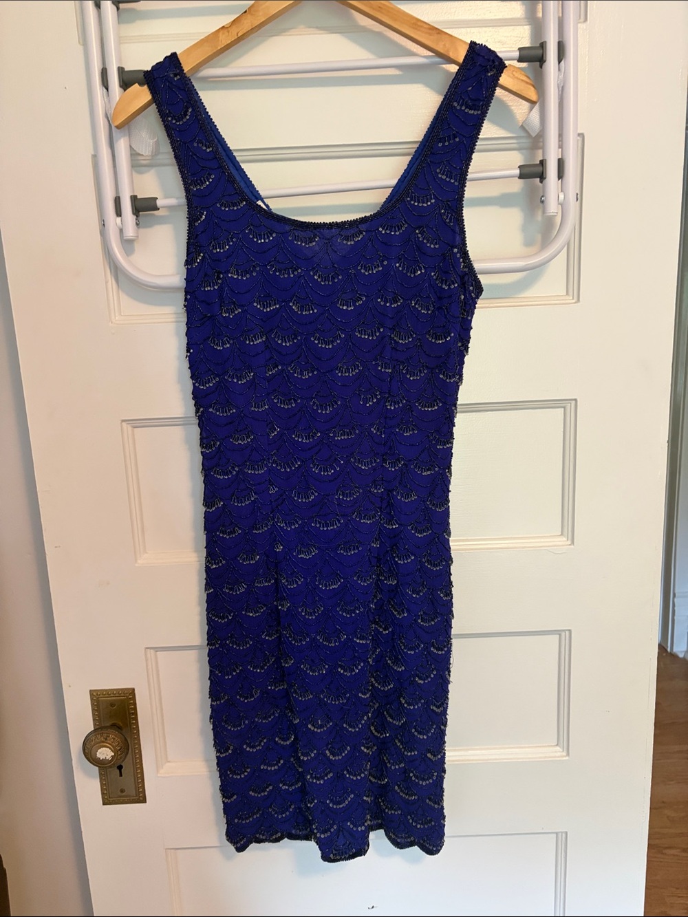 Sleeveless Beaded Scoop Dress in Cobalt Blue